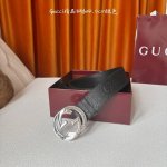 Gucci 经典款原版黑色压花面 搭配原版平纹底 精品钢扣 宽4.0 Cm 经典永不过时款 潮流大方 时尚百搭