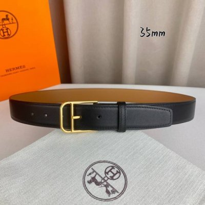 HermèS 爱马仕 新款针扣皮带 原单品质 进口头层牛皮 黑色平纹面搭配土黄色平纹底 35Mm宽 配官网亮金 亮银扣