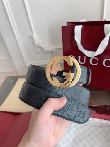 Gucci.古驰 全套包装 3.8Cm进口小牛皮压花, 专柜正品1:1完美复刻. 原版底皮, 采用热压印技术的Gucci Signature皮革精制而成，触感厚