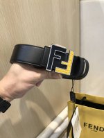 配送专柜包装 打孔针 特批新款 Fd 宽38 Mm 支持Nfc 芯片扫描，标志造型皮带，原版亮面间色 鳄鱼F铆钉扣，进口原版小牛皮制成，皮质柔软，镀金表面金属制