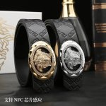 特 范思哲秘原单高档品质专柜官网同步支持NFC感应宽度3.9精美镶钻扣头意大利双面进口头层小牛皮原版美人头花纹手感极佳 上身郊果棒男士最爱商务休闲两用长度100