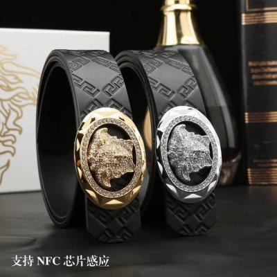 特 范思哲秘原单高档品质专柜官网同步支持NFC感应宽度3.9精美镶钻扣头意大利双面进口头层小牛皮原版美人头花纹手感极佳 上身郊果棒男士最爱商务休闲两用长度100