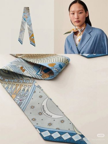 爱马仕Hermes “奇珍异宝”Twilly小丝巾Twilly小丝巾 100%桑蚕丝 重磅18姆米斜纹面料这款小巧的真丝配饰佩戴方式千变万化，可为您的日常造型增