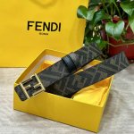 特 片装1 Fendi 芬迪 专柜同款 宽3.0Cm 双环正反用腰带 Ff按钉搭扣 黑色cuoio Romano皮革材质 反面面料带有烟草灰和黑色ff图案 黑色