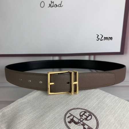 HermèS 爱马仕针扣 原单品质 头层牛皮 灰色荔枝纹搭配黑色平纹 32Mm宽 双面可用 配官网H亮金 亮银 哑黑扣 - 点击图像关闭