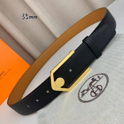 HermèS 爱马仕 新款皮带 原单品质 进口头层牛皮 黑色荔枝纹面搭配土黄色平纹底 35Mm宽 配官网亮金 亮银扣