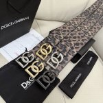 Dg，宽3.5Cm Dolce&Gabbana 豹纹印花 Dauhine 小牛皮与小牛皮双面腰带，搭配钌电镀 Dg 交叉造型徽标搭扣：钌色电镀金属徽标搭扣