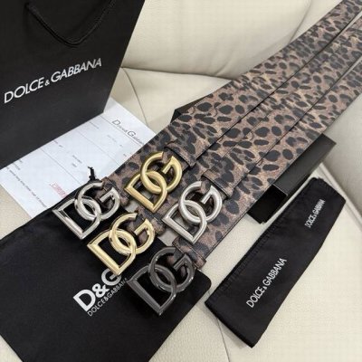 Dg，宽3.5Cm Dolce&Gabbana 豹纹印花 Dauhine 小牛皮与小牛皮双面腰带，搭配钌电镀 Dg 交叉造型徽标搭扣：钌色电镀金属徽标搭扣