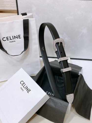 Celine 顶级版本、独家 赛琳针扣水钻 满钻腰带 Marco中号复古牛皮革水钻腰带 2.5Cm 最新款