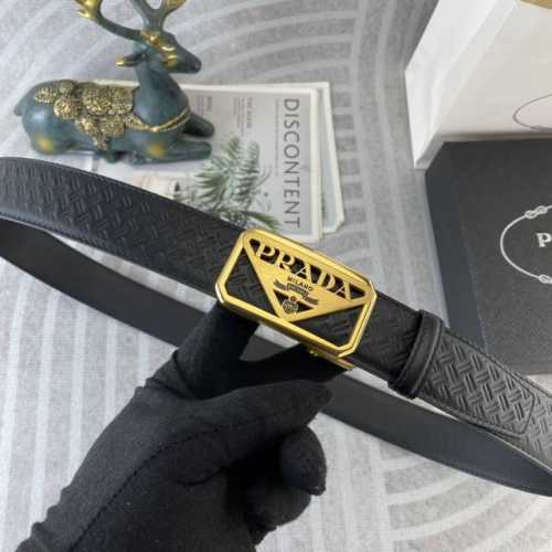 普拉达 特种皮腰带自动带系列 ，原厂五金精品不锈钢扣，手感柔软舒适 宽3.5Cm。