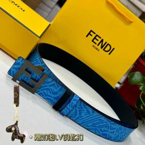 Fendl 芬迪 专柜同款 宽40Mm原版定制天蓝色ffvertigo图案皮料 搭配ff按钉钢扣 时尚潮流 经典百搭款