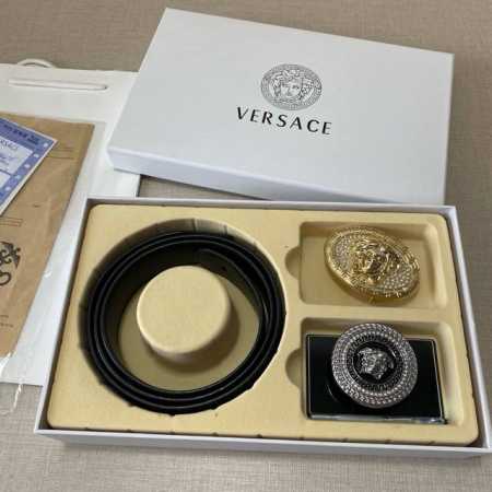 Versace精品款 ☆双扣礼盒套装 含礼盒 专柜有售 范思哲专柜在售正品 此款采用头层牛皮制作 走线油边细致 正品开模 搭配仿铜扣经久耐用、3.8Cm规格 送 - 点击图像关闭