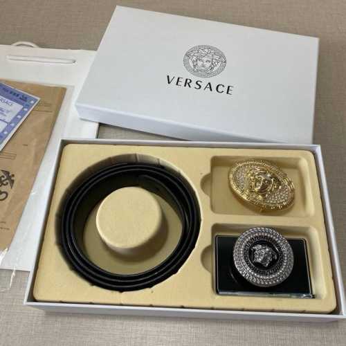 Versace精品款 ☆双扣礼盒套装 含礼盒 专柜有售 范思哲专柜在售正品 此款采用头层牛皮制作 走线油边细致 正品开模 搭配仿铜扣经久耐用、3.8Cm规格 送