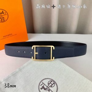 HermèS 爱马仕针扣 原单品质 进口头层牛皮 深蓝色荔枝纹搭配进口原版Box黑色平纹底 38Mm宽 双面可用 配官网H亮银 亮金扣