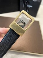 特P210 Ysl圣罗兰新款方扣腰带，双面小牛皮 可调节搭扣开合设计，金色、银色和黑色配件。宽度3.0Cm