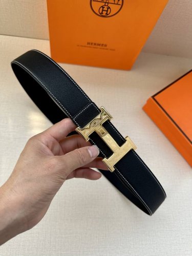 特 爱马仕Hermes男士腰带 进口手掌小牛皮白线精钢精品五金 双面可用 宽3.8Cm