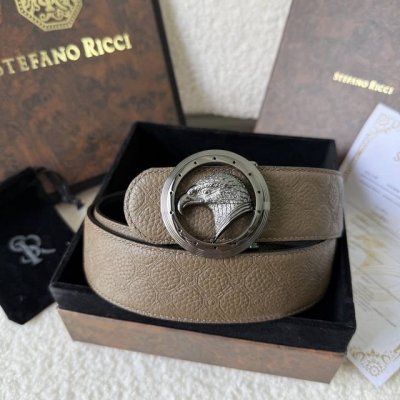 -Stefano Ricci 原單品質 精品經典原版飞鹰鋼扣 底桥雕刻Logo鳄鱼纹牛皮進口底皮-寬度38毫米 枪色