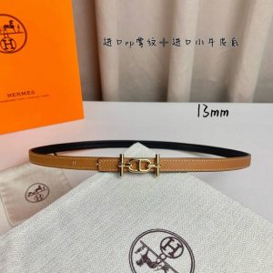 HermèS 爱马仕女款细腰带 原单品质 原版进口E手掌纹配进口小牛皮底 双面可用 土黄色黑色 13Mm宽 搭配H亮金 银扣