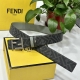 特P180 Fendi（芬迪）专柜同款 宽4.0Cm 双环正反用腰带 Ff按钉搭扣 灰色Cuoio Romano皮革材质 反面面料带有烟草黄和黑色Ff图案 四方
