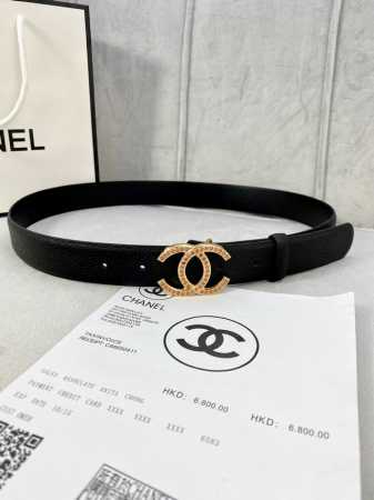 宽度3.0Cm Chanel 香奈儿 荔枝纹牛皮 金 银 色镶钻钢扣。 - 点击图像关闭