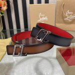 特 拿货价3.8宽christian Louboutin 男士ricky标志性徽标搭扣黑色腰带红色底，双面牛皮。