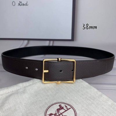 HermèS 爱马仕针扣 原单品质 头层牛皮 咖啡色荔枝纹搭配黑色平纹 38Mm宽 双面可用 配官网H亮金扣 DDD