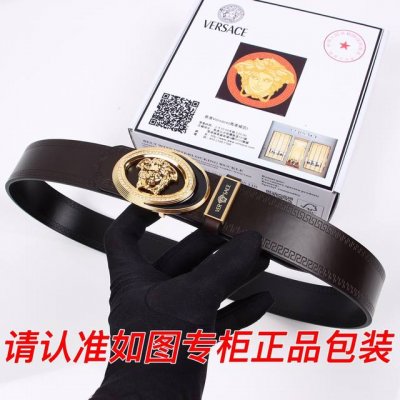品名：范思哲.Ver Sace原单 型号：认准如图专柜包装，送打孔器 材料：双面可用，百分百头层牛皮，保证真皮。美人头，24K钢扣，复古做旧工艺长城纹路，双面可