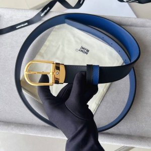 马蹄形带扣黑色 蓝色色双面皮带 35毫米 马蹄形闪亮镀钌带扣。可调节长度，3.5厘米 X 120厘米，黑色和棕色双面皮带。打造经典灵动造型。 货号 Mb1288