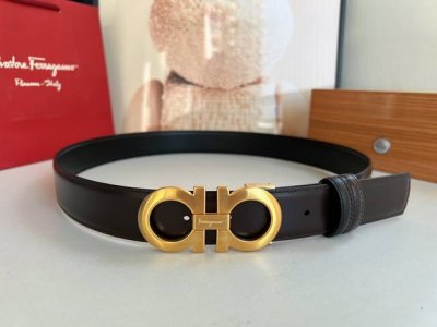 升级版精品款 Ferragamo菲拉格慕男士3.5Cm精品金属扣，加厚电镀层耐磨损不易褪色不易掉色防过敏，进口双面用头层牛皮，百搭耐看不过时 顶级 原单130
