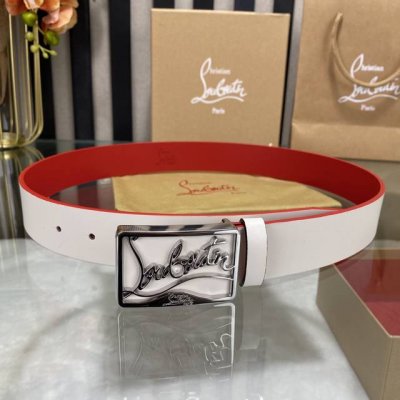 3.8宽christian Louboutin 男士ricky标志性徽标搭扣黑色腰带红色底，双面牛皮。