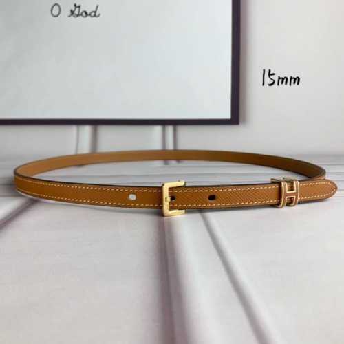 特 Hermès 爱马仕 女款针扣皮带 原单品质 进口头层牛皮 土黄色手掌纹面搭配土黄色原版底 15Mm宽 配精品金 银钢扣