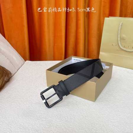 Burberry 巴宝莉专柜同步平滑皮革腰带 搭配精品针扣 装饰品牌经典格纹 宽度:3.5Cm - 点击图像关闭