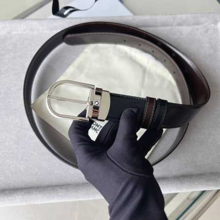 马蹄形带扣黑色 棕色双面皮带 35毫米 马蹄形闪亮镀钌带扣。可调节长度，3.5厘米 X 120厘米，黑色和棕色双面皮带。打造经典灵动造型。 货号 Mb12880 - 点击图像关闭