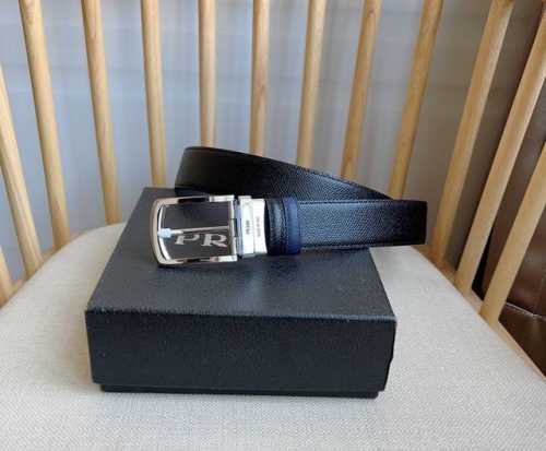 特 Prada普拉达双面头层牛皮 男士简约商务休闲针扣 宽3.5Cm 顶级做工 品质保证 手感极佳 原单品质