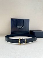 特 宽度3.0Cm Saint Laurent圣罗兰ysl Monogram鳄鱼纹压印皮革方扣窄腰带黑色女款