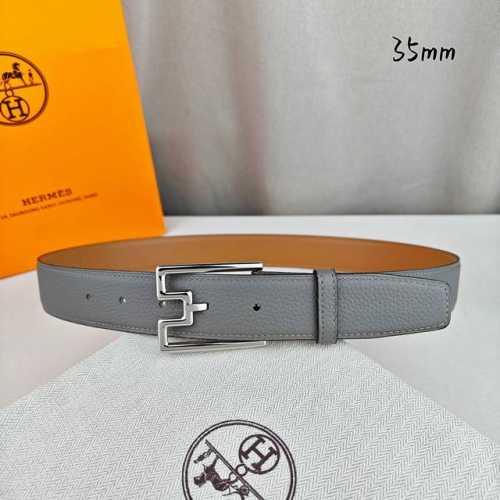 HermèS 爱马仕 新款针扣皮带 原单品质 进口头层牛皮 锡器灰荔枝纹面搭配土黄色平纹底 35Mm宽 配官网亮金 亮银扣