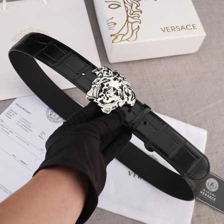 特 Versace 范思哲 爆款鳄鱼纹/双面头层、采用精挑细选进口牛皮，手感柔软细腻/做工精致与专柜1:1品质！商务既有时尚的男士腰带火爆中！宽度4.0Cm D - 点击图像关闭