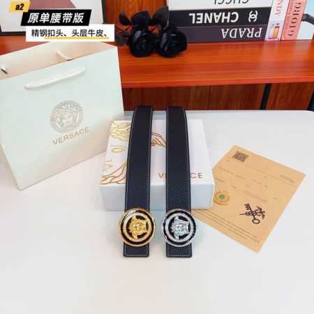 范思哲家 原单新品 带身采用雙面意大利進口原廠牛皮纹 非市场普通版本 黑色经典配色 百搭适合各种场合 扣头精品设计注意细节 宽度3.8Cm - 点击图像关闭
