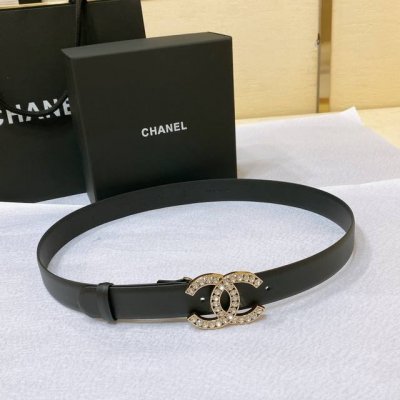 Chanel 23P Cc 水钻 金 与银 进口胎牛皮腰带 3.0Cm精品 精致 典雅