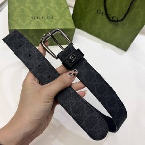 特 Gucci、3.5宽Belt With Interlocking G Detail 时尚腰带 针扣设计 平纹牛皮底