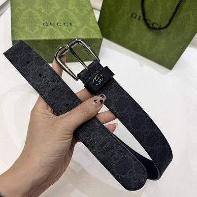 特 Gucci、3.5宽Belt With Interlocking G Detail 时尚腰带 针扣设计 平纹牛皮底