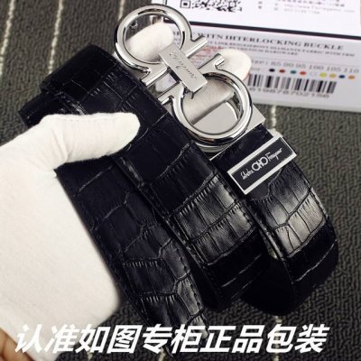 品名：菲拉格木鳄鱼纹 型号：请认准如图专柜包装，赠送打孔器 材料：百分百头层牛皮，鳄鱼纹纹路保证真皮。24K纯钢扣专柜同等质量， 送人自用首选 包装： 请认准如