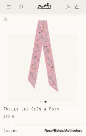 爱马仕Hermes “圆点钥匙”Twilly小丝巾 Twilly小丝巾 100%桑蚕丝 重磅18姆米斜纹面料 这款小巧的真丝配饰佩戴方式千变万化，可为您的日常造 - 点击图像关闭