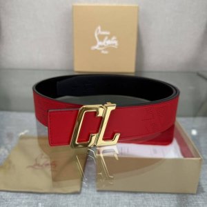 特 配包装盒3.8宽Christian Louboutin 男士Ricky标志性徽标搭扣黑色腰带红色底，双面牛皮。