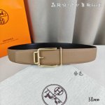 Hermè 爱马仕 双头尖 双面原版 原单品质 进口头层牛皮 杏色荔枝纹搭配黑色平纹 寸半38Mm 配H官网新款金 银 黑扣