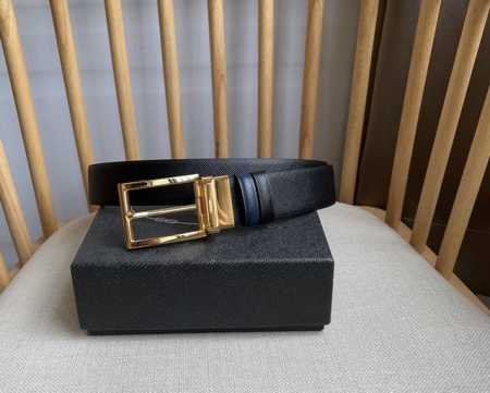 prada 普拉达 专柜同款 男士一皮双用针扣款 带身一面黑一面咖 双面十字纹小牛皮宽度:3.5Cm 搭配原版旋转针扣 手感极佳 原单品质 - 点击图像关闭