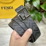 图片包装＋10 Fendi 芬迪 专柜同款 宽4.0Cm 双环正反用腰带 Ff按钉搭扣 深蓝色Cuoio Romano皮革材质 反面面料带有烟草黄和黑色Ff图案