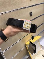 配送专柜包装 打孔针 特批 新款 Fd 宽35Mm 支持Nfc 芯片扫描，标志造型皮带，原版间色双层F铆钉扣，进口原版 焦糖色荔枝纹配焦糖色压花制成，镀金表面金