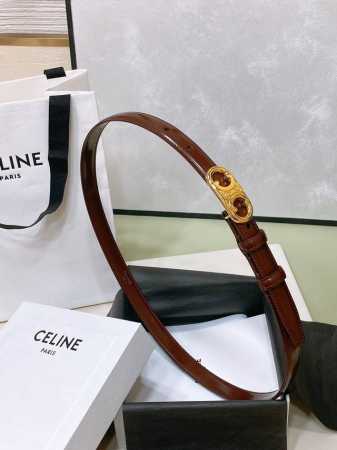 Celine 23 小号Triomphe Taurillon皮革腰带 青铜色 Taurillon.中腰，金色饰面金属件、亮面牛皮腰带 咖啡色！Triomphe皮 - 点击图像关闭