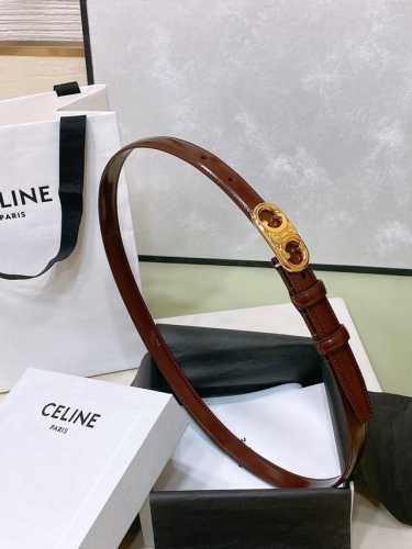Celine 23 小号Triomphe Taurillon皮革腰带 青铜色 Taurillon.中腰，金色饰面金属件、亮面牛皮腰带 咖啡色！Triomphe皮